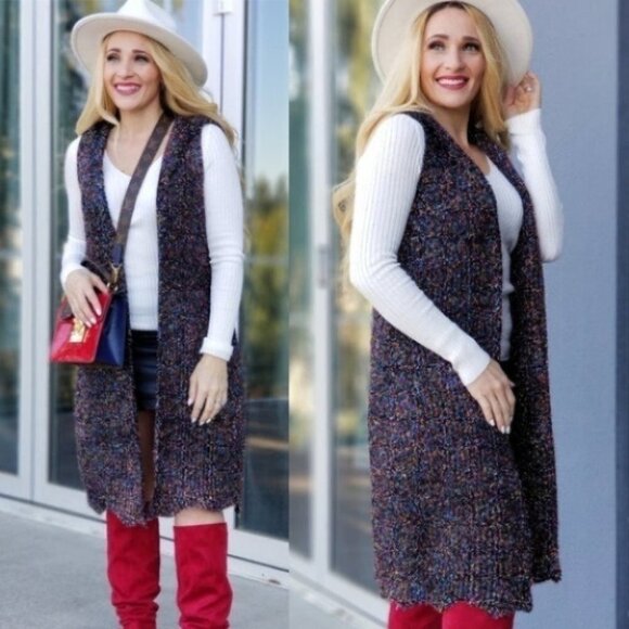 TINSEL TOWN Sparkly Sweater Hooded Vest - Picture 1 of 3